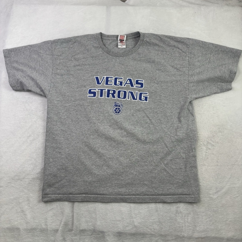 Bayside Vegas Strong Teamsters Local 631 Grey Short Sleeve Graphic Shirt Mens 2X